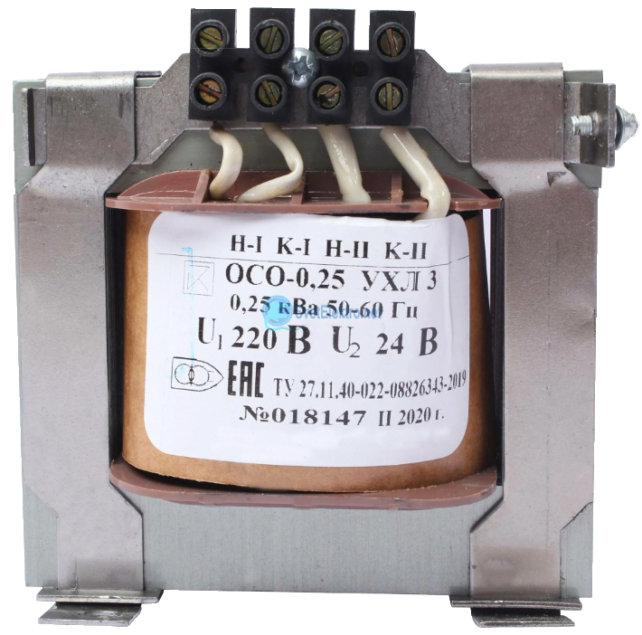 Изображение товара Трансформатор ОСО-0, 25 УХЛ3 220/24 - 250 ВА, IP00, 1Ф