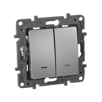 Изображение товара Legrand Etika Алюминий Переключатель 2-клавишный с подсветкой, 10А, Автоматические клеммы.