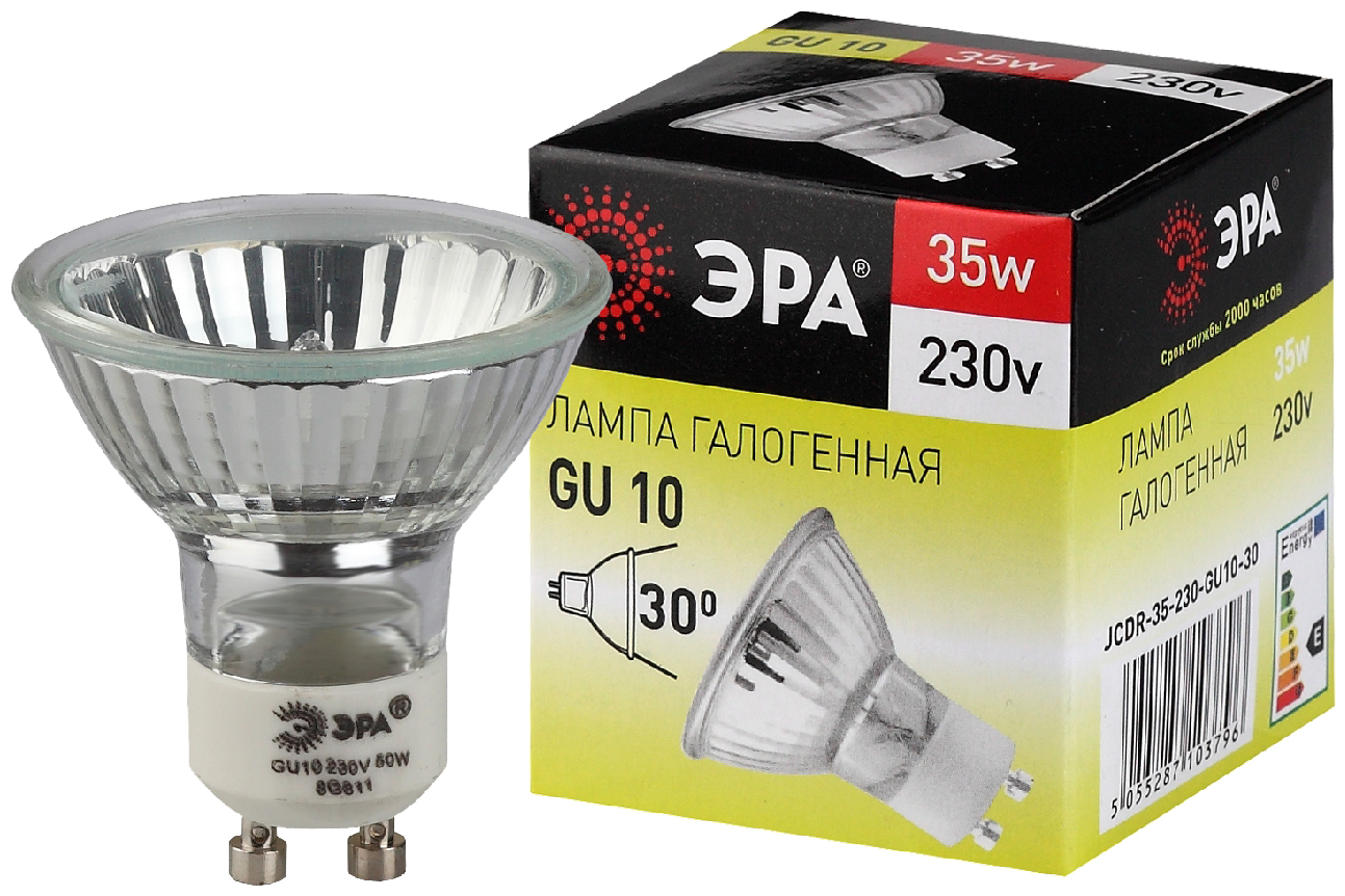 Изображение товара ЭРА Лампа галогенная GU10-JCDR(MR16)-35W-230V 35Вт софит теплый белый свет GU10