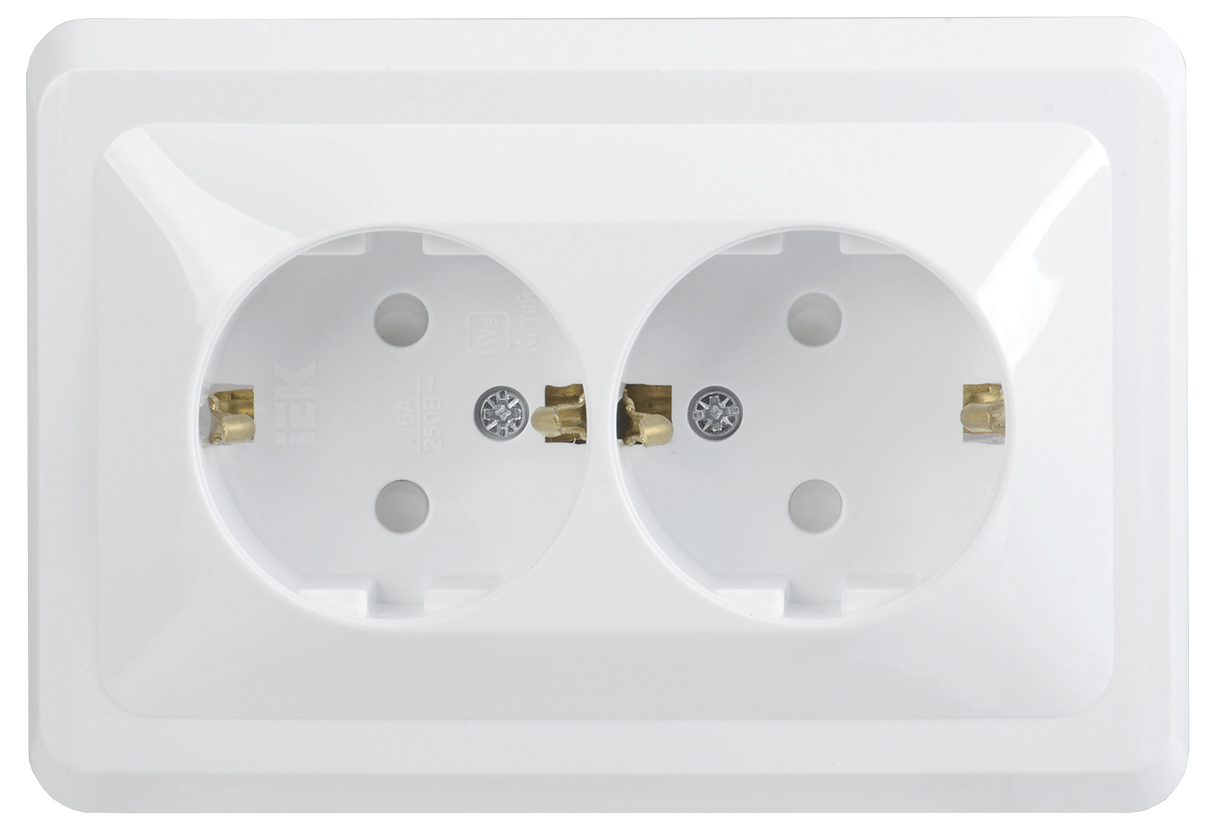 Изображение товара GENERICA VEGA РСш12-3-ВБ Розетка 2местн. с з/к c защ.штор. 16А ВЕГА (белый)