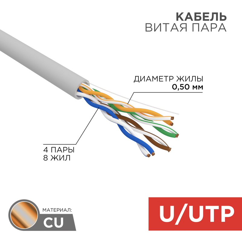 Изображение товара Кабель UTP 4PR 24AWG CAT5e 25м Rexant.