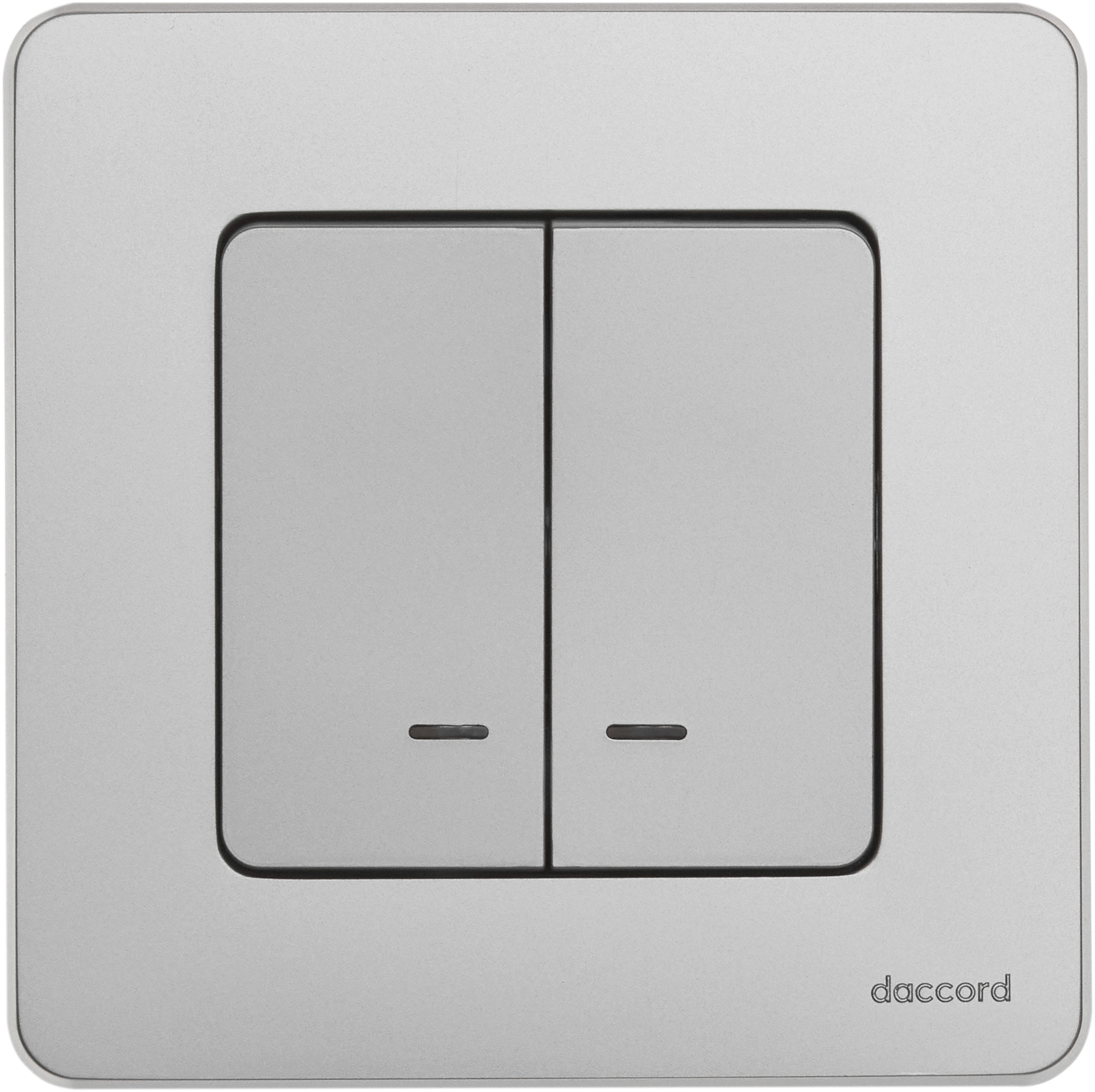 Изображение товара Legrand/Daccord INSPIRIA Алюминий Выключатель двухклавишный с подсветкой/индикацией 10 AX - 250 В.