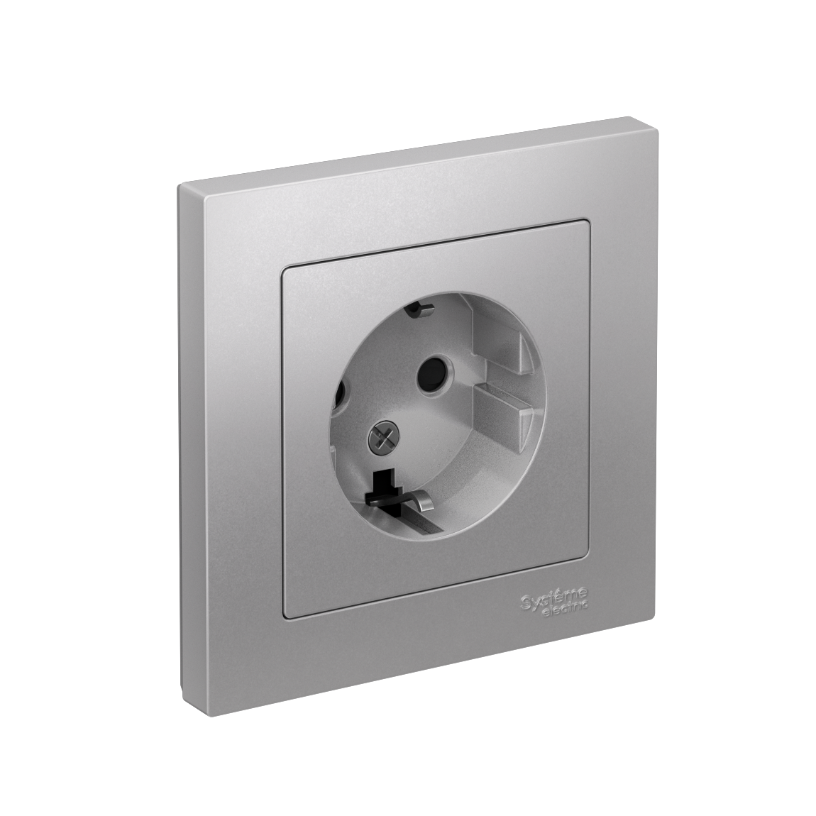 Изображение товара Systeme Electric AtlasDesign Алюминий Розетка с/з со шторками, 16А, в сборе