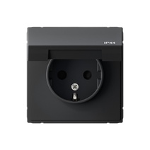 Изображение товара Systeme Electric ArtGallery Карбон Розетка с заземл. со шт. с крышк, 16А, IP44, механизм