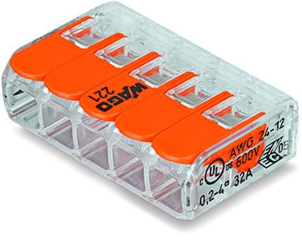 Изображение товара Wago клемма с рычагами 5-проводников, 0.20–4 мм², 450В