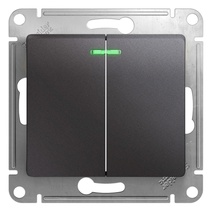 Изображение товара Systeme Electric Glossa Графит Выключатель 2-клавишный с подсветкой, сх.5а, 10AX