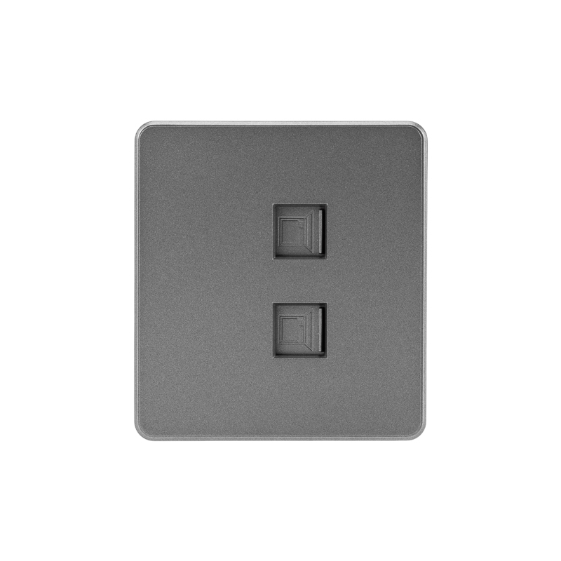 Изображение товара KRANZ ROUND - скрытая двойная розетка RJ45+RJ45 Cat6, титан