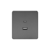 Изображение товара KRANZ ROUND Розетка USB-A+Type-C 3А с функцией быстрой зарядки титан , с 1-пост. рамкой