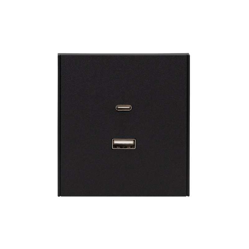 Изображение товара KRANZ STRONG Розетка  USB-A+Type-C 3А с функцией быстрой зарядки антрацит , с 1-пост. рамкой