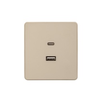 Изображение товара KRANZ ROUND Розетка USB-A+Type-C 3А с функцией быстрой зарядки шелк, с 1-пост. рамкой