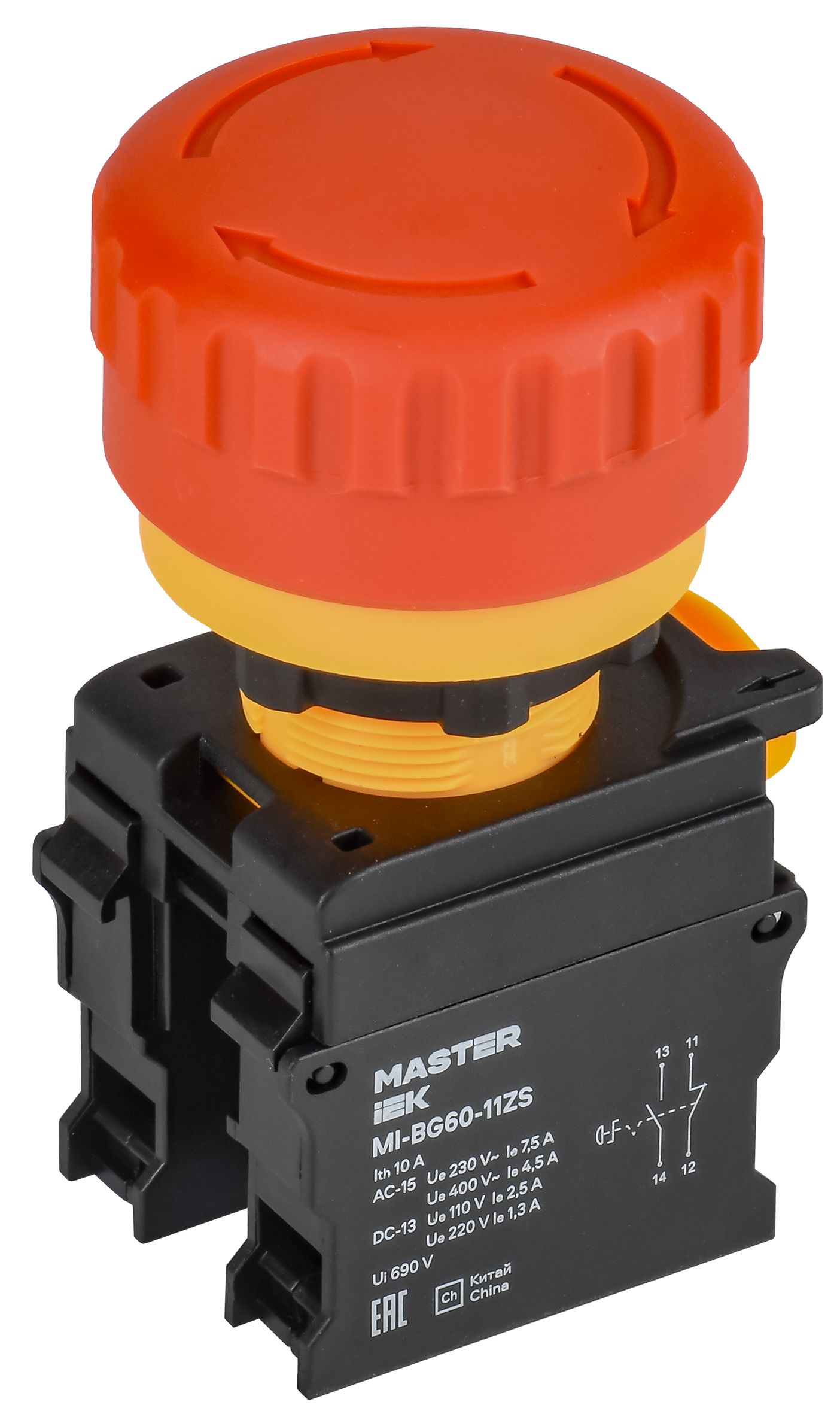 Изображение товара IEK MASTER Кнопка "Грибок" поворот. с фикс. 1NO+1NC красная