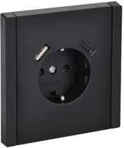 Изображение товара IEK FORTE&PIANO Черный Розетка с/з со шт винтовое крепление 16А USB A+C 18Вт FP147