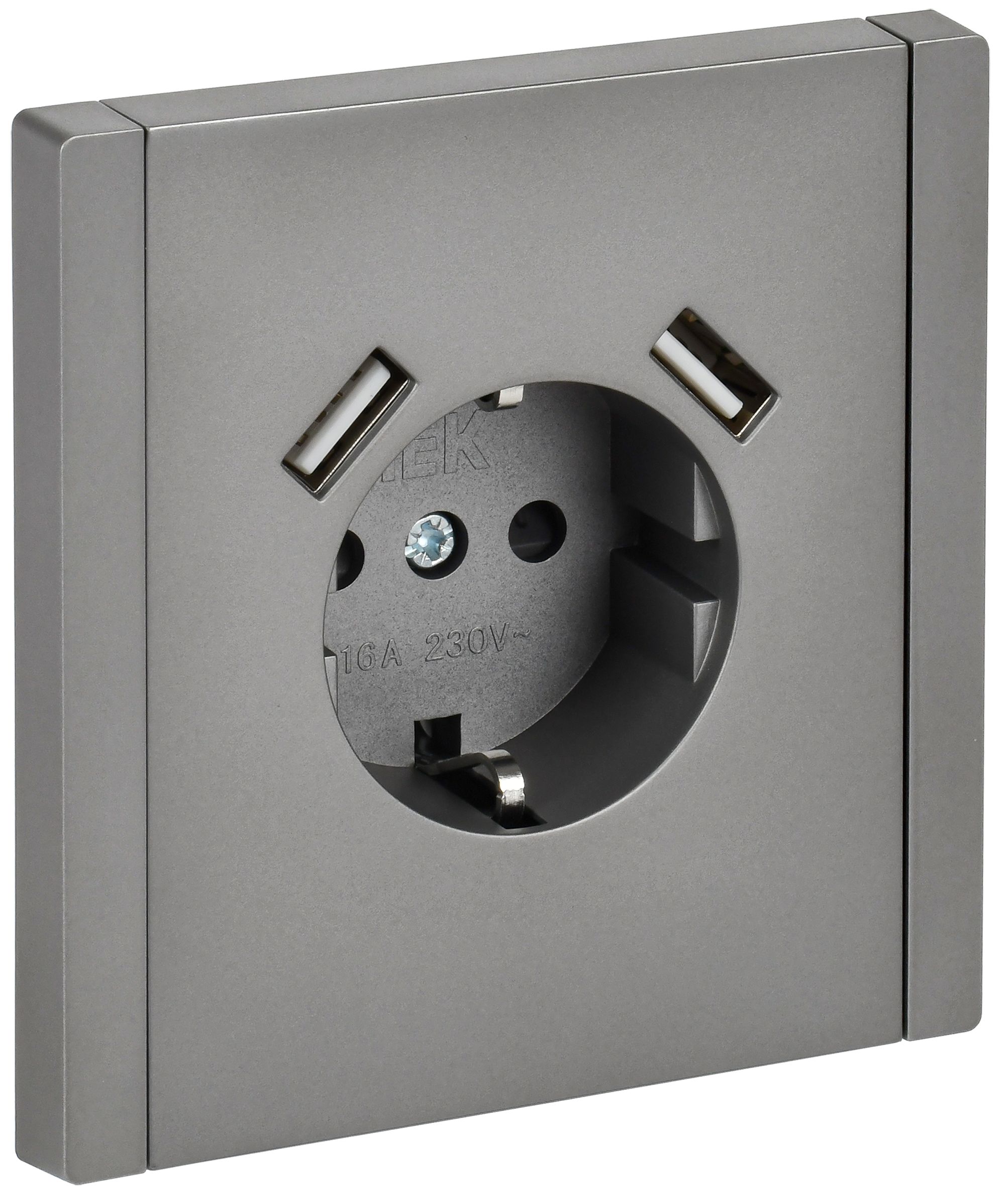 Изображение товара IEK FORTE&PIANO Сталь Розетка с/з со шт винтовое крепление 16А USB A+A 3,1А FP545