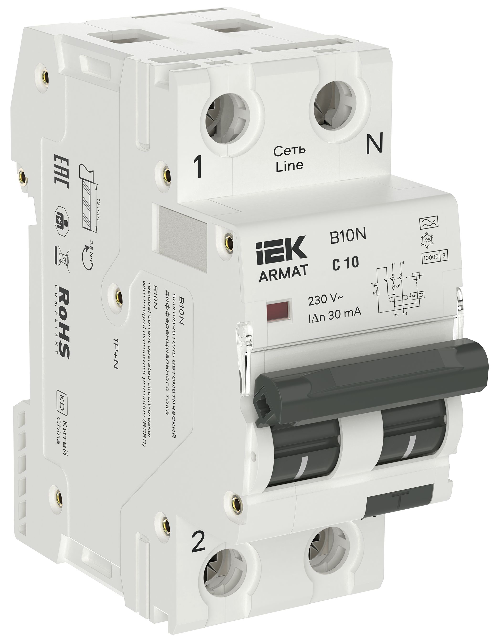 Изображение товара IEK ARMAT АВДТ B10N 1P+NP C10 30мА тип A (36мм)