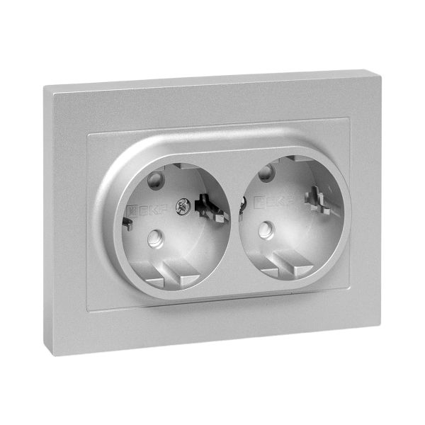 Изображение товара EKF Эпика Механизм розетки двойной, 16А, с заземлением, со шторками, с рамкой, алюминий.