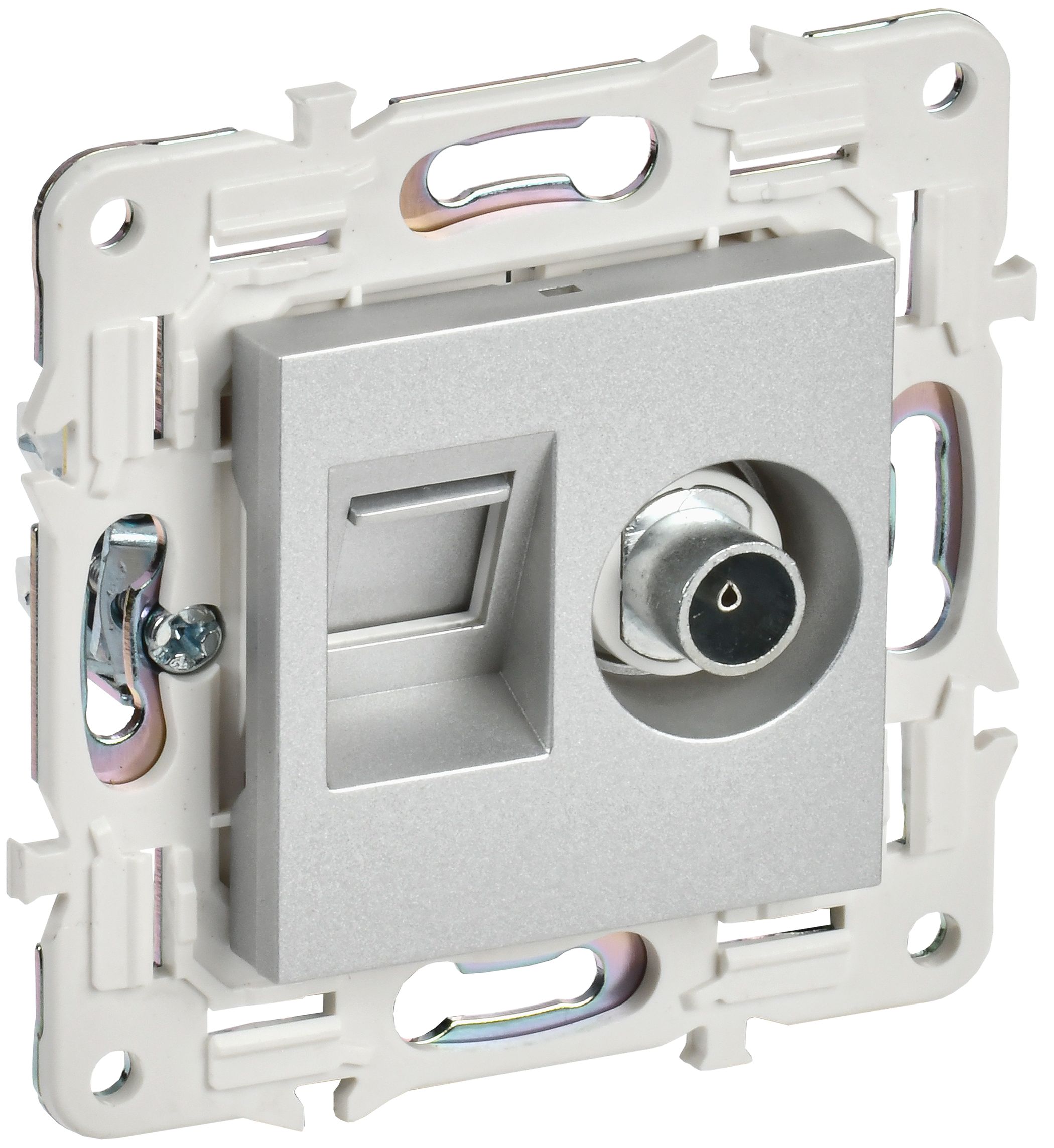 Изображение товара IEK SKANDY Серебряный Розетка двойная TV+RJ45 кат.5E SK-A14S