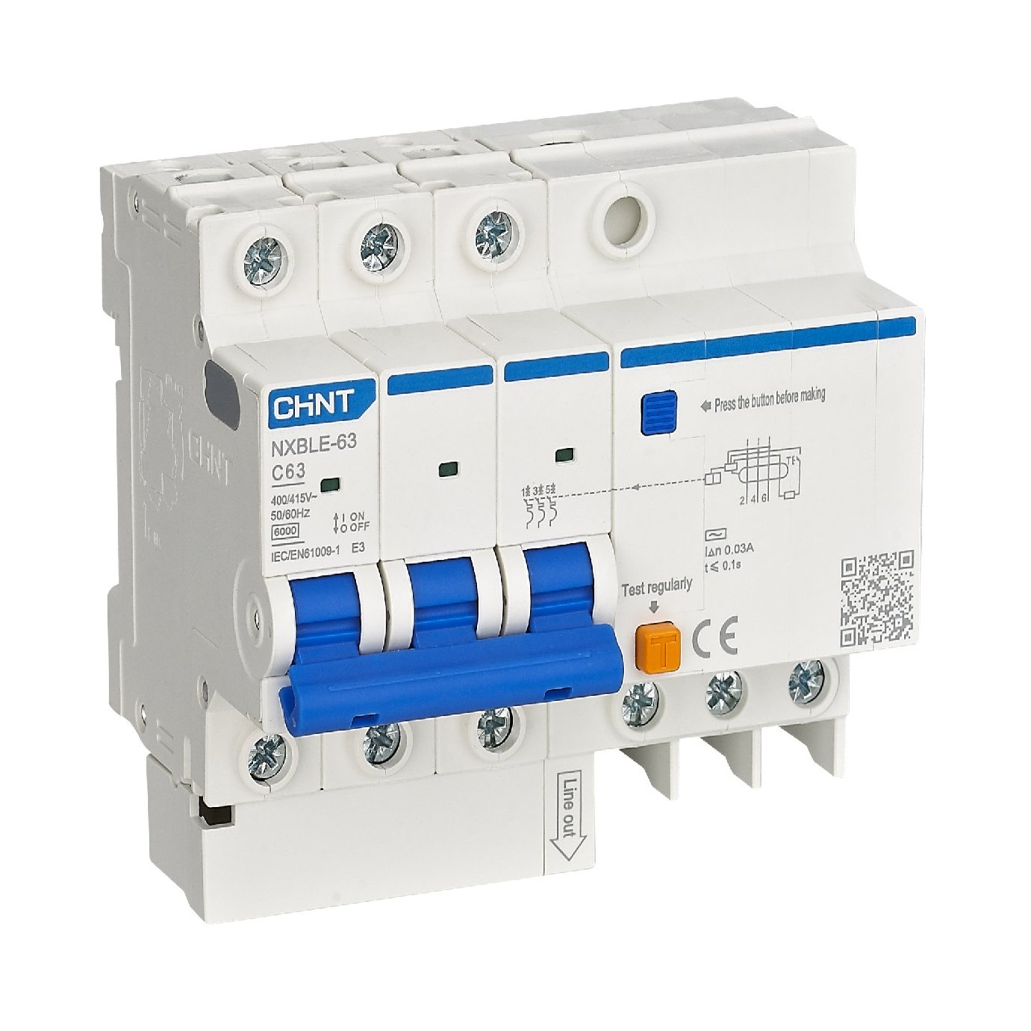 Изображение товара CHINT АВДТ NXBLE-63 3P+N C25 30мА тип AС 6кА, электронный (R)