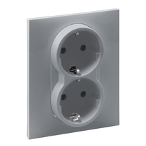 Изображение товара Legrand/Daccord SUNO Алюминий Розетка двойная 2х2К+З 16А 250В. С защитными шторками. Безвинтовые зажимы.