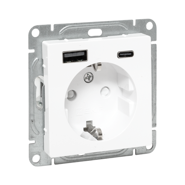 Изображение товара EKF Эпика Механизм розетки с USB-A+С - 2шт, 16А, с заземлением, со шторками, белый.