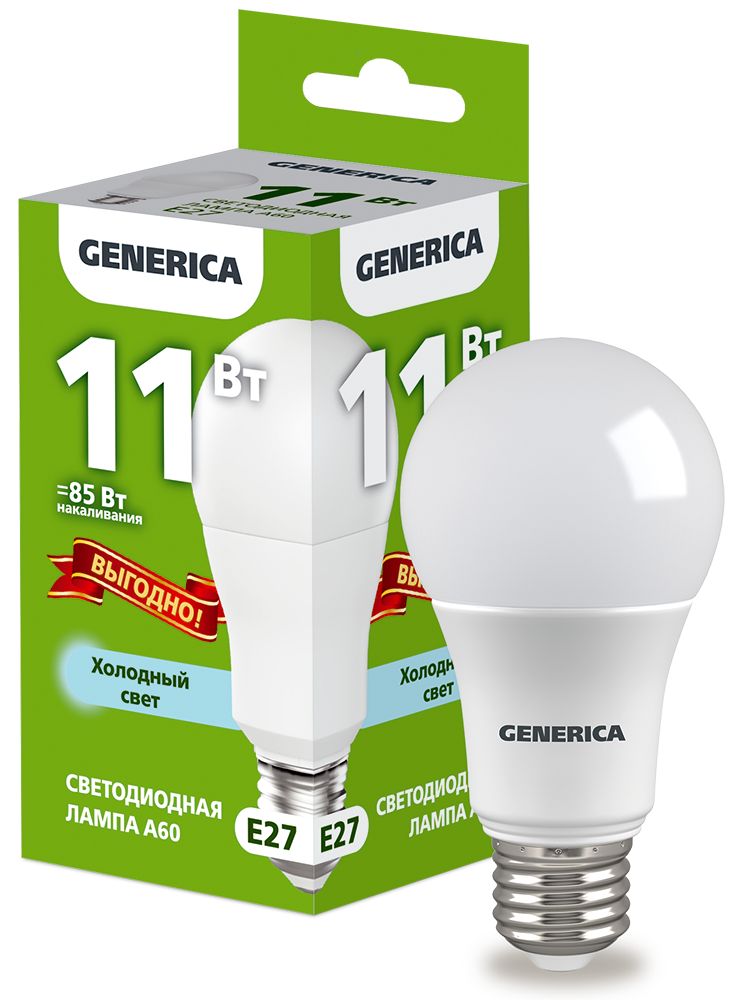 Изображение товара IEK GENERICA Лампа LED A60 груша 11Вт 230В 6500К E27 ПРОМО