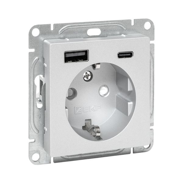 Изображение товара Розетка EKF Эпика с USB-A+USB-C и заземлением
