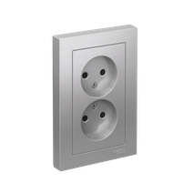 Изображение товара Systeme Electric AtlasDesign Алюминий Розетка б/з двойная, со шторками,16А, в сборе