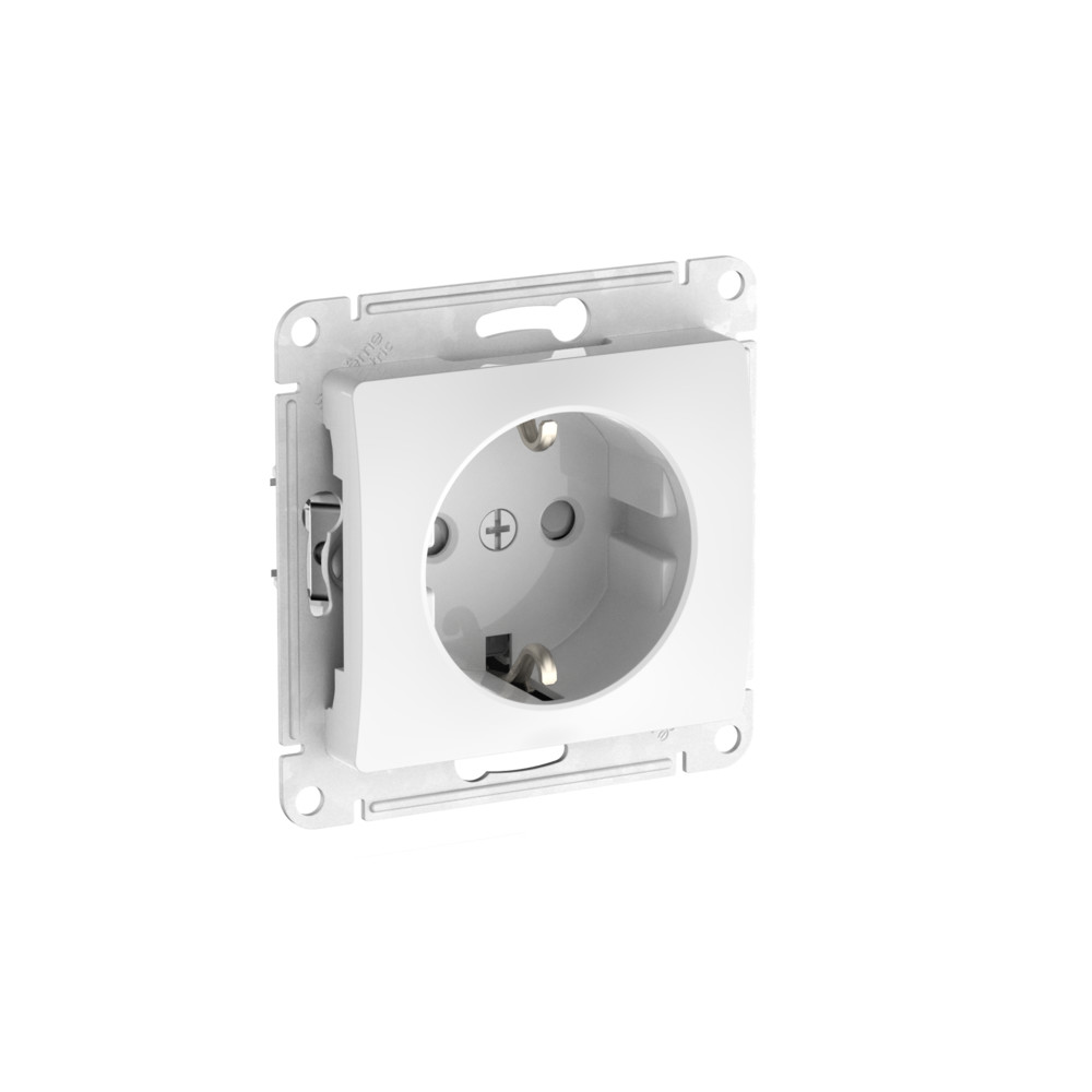 Изображение товара Systeme Electric Glossa Белый Розетка с заземлением со шторками, 16А, мех., быстрозажим. клем.