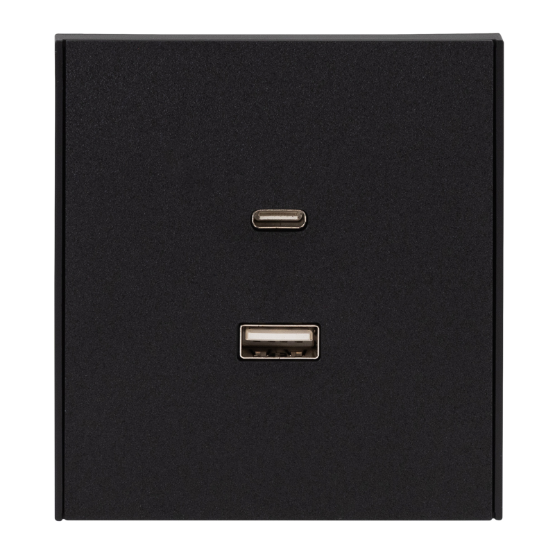 Изображение товара KRANZ STRONG Розетка USB-A+Type-C 3А с функцией быстрой зарядки антрацит , с 1-пост. рамкой