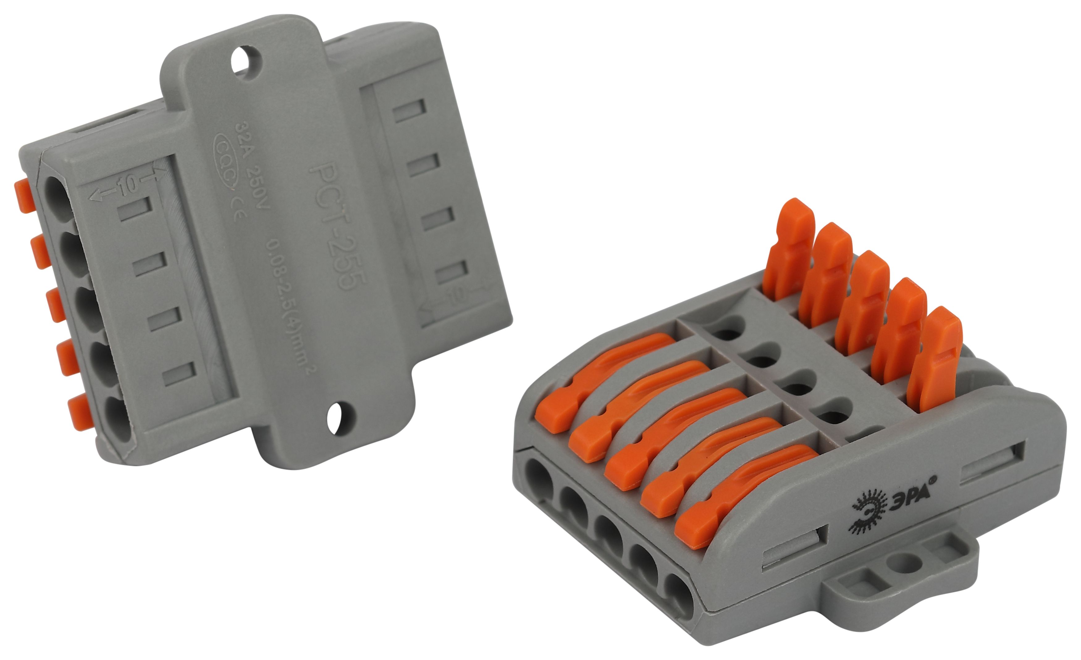 Изображение товара ЭРА Клемма NO-225-401 проходная с монтажной площадкой 222-2415Р с рычагами 5 полюсов 0.08-2.5/4 мм2 упаковка 5 шт