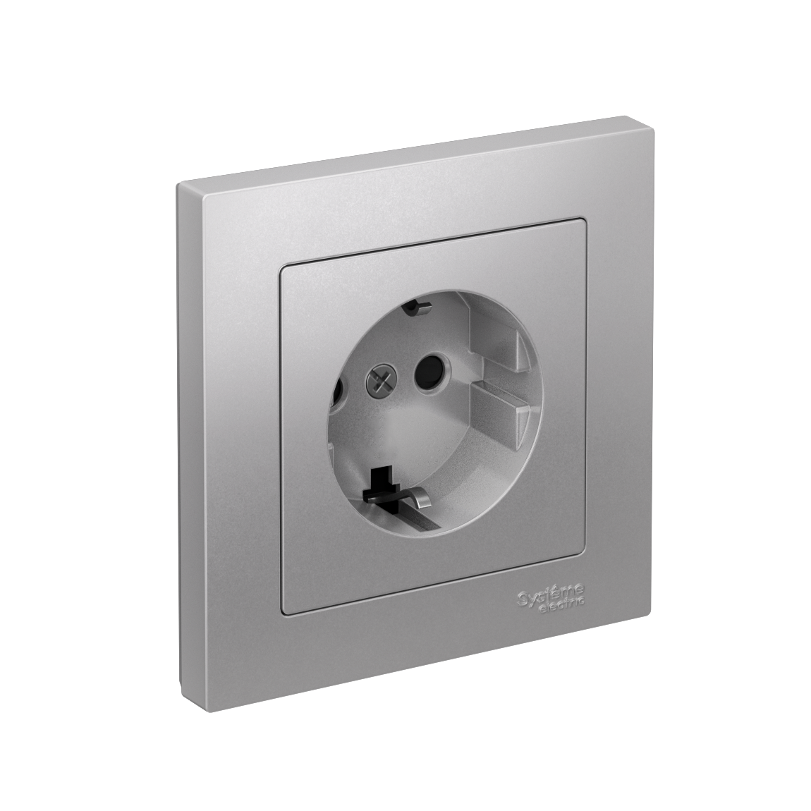 Изображение товара Systeme Electric AtlasDesign Алюминий Розетка с заземлением со шторками, 16А, в сборе, быстрозажим. клем.
