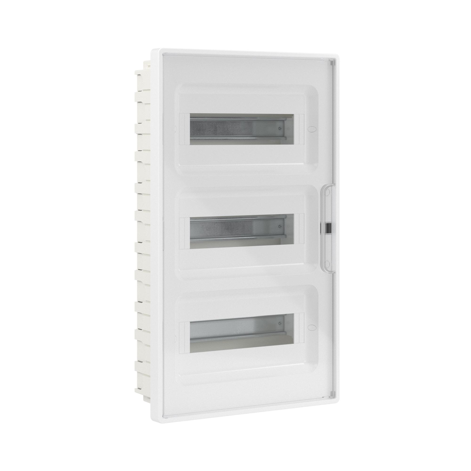 Изображение товара DKC Щиток 36 мод встраиваемый FRAME, белый, с прозрачной дверцей, с 4 шинами  PEN (2шт на 8 отв. и 2шт на 10 отв.)