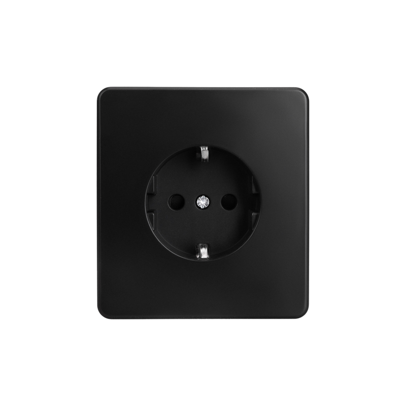 Изображение товара KRANZ ROUND Розетка 1-ая с/з с/у, со шторками 16А оникс, с 1-пост. рамкой