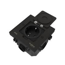 Изображение товара Systeme Elecrtic MultiDesk Чёрный матовый Лючок с розеткой 2К+З, 16А/250В, IP44 с монтажной коробкой для бетонных полов , тип MDK21