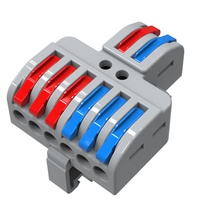 Изображение товара REXANT Клемма СМК 2х3D проходная разветвительная 2 полюса на DIN-рейку (0,08-4 мм²) (1 ввод, 3 вывода на полюс) серая (25 шт/уп).