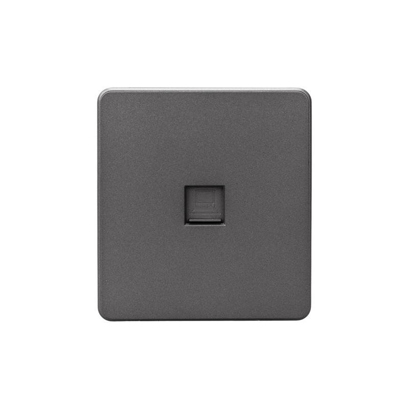 Изображение товара KRANZ ROUND Розетка компьютерная RJ45 кат6 с/у титан, с 1-пост. рамкой