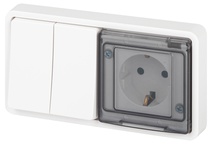 Изображение товара ЭРА Блок розетка с выключателем Эксперт 11-7522-01 двойным IP55 16A-10AX-250В горизонт. СУ белый