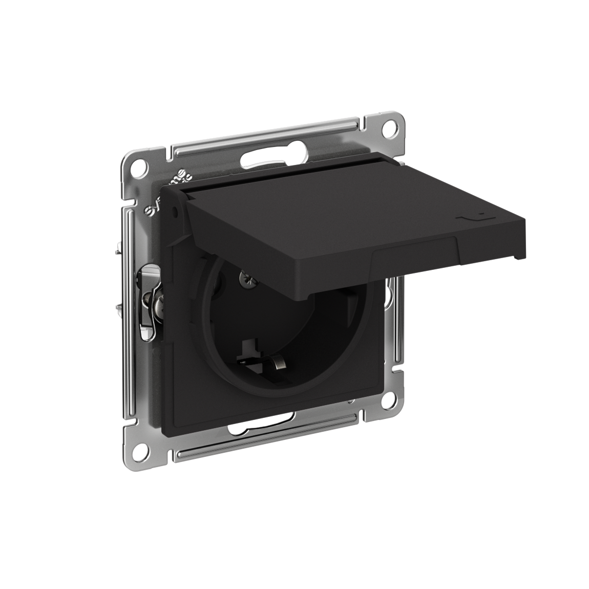Изображение товара Systeme Electric AtlasDesign Карбон Розетка с заземл. со шторк. с крышкой, 16А,IP20,мех., быстрозажим. клем.