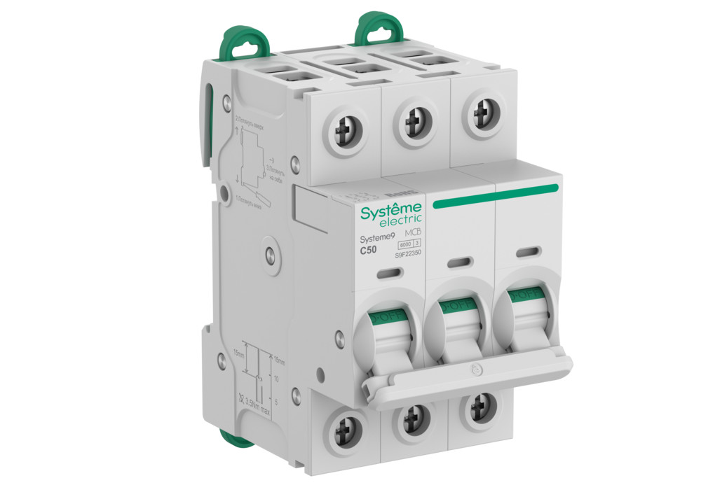 Изображение товара Systeme Electric Systeme9 Автоматический выключатель (АВ) C 50A 3P 6kA 400В Изображение товара Systeme Electric Systeme9 Автоматический выключатель (АВ) C 50A 3P 6kA 400В