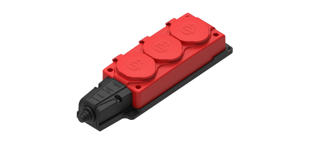 Изображение товара Systeme Electric MultiSet Красная Колодка 3х розетка 2К+З каучуковая 16А/250В IP44
