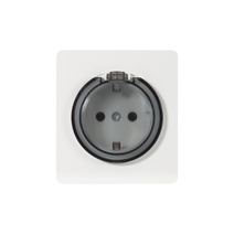 Изображение товара KRANZ ROUND Розетка 1-ая с/з с/у, со шторками и крышкой 16А перламутр, с 1-пост. рамкой