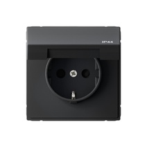Изображение товара Systeme Electric ArtGallery Карбон Розетка с заз.со шт.с крышк, 16А, IP44, механизм, быстрозажим. клем.
