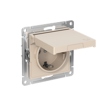Изображение товара Systeme Electric AtlasDesign Песочный Розетка с заземл. со шторк. с крышкой, 16А,IP20,мех., быстрозажим. клем.