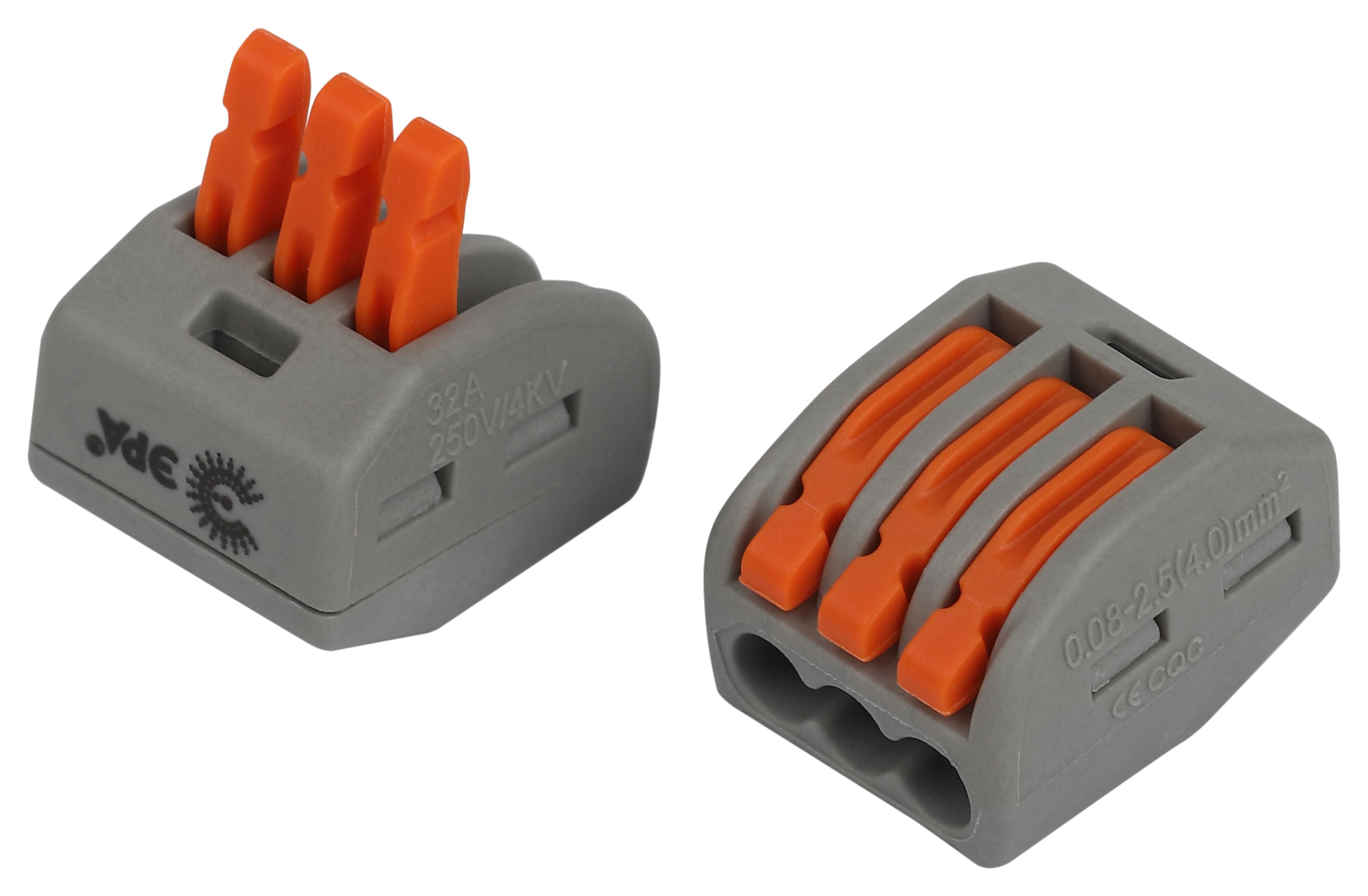 Изображение товара ЭРА Клемма NO-225-346 универсальная 222-413 с рычагами 3-проводная 0.08-2.5/4 мм2 упаковка 100 шт