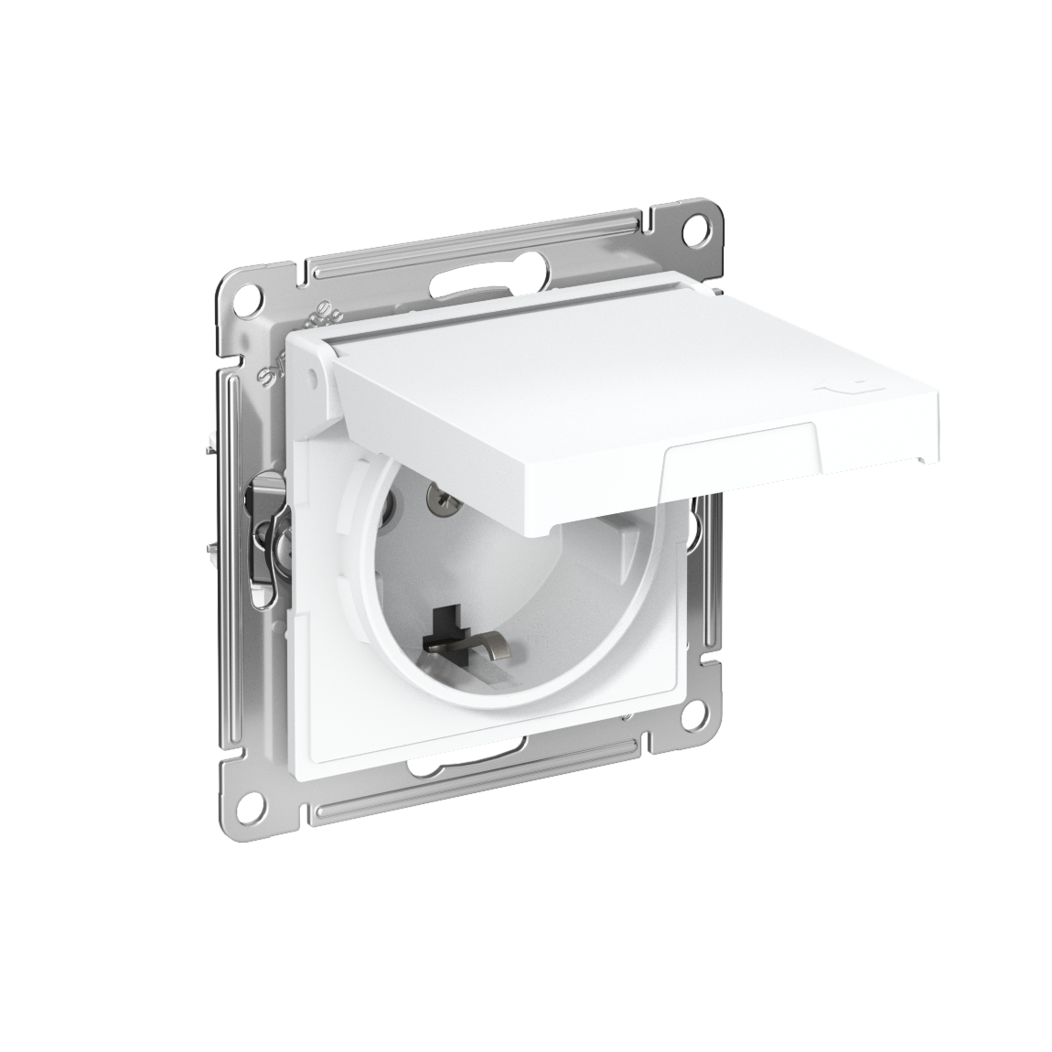 Изображение товара Systeme Electric AtlasDesign Белый Розетка с заземл. со шторк. с крышкой, 16А,IP20, мех., быстрозажим. клем.
