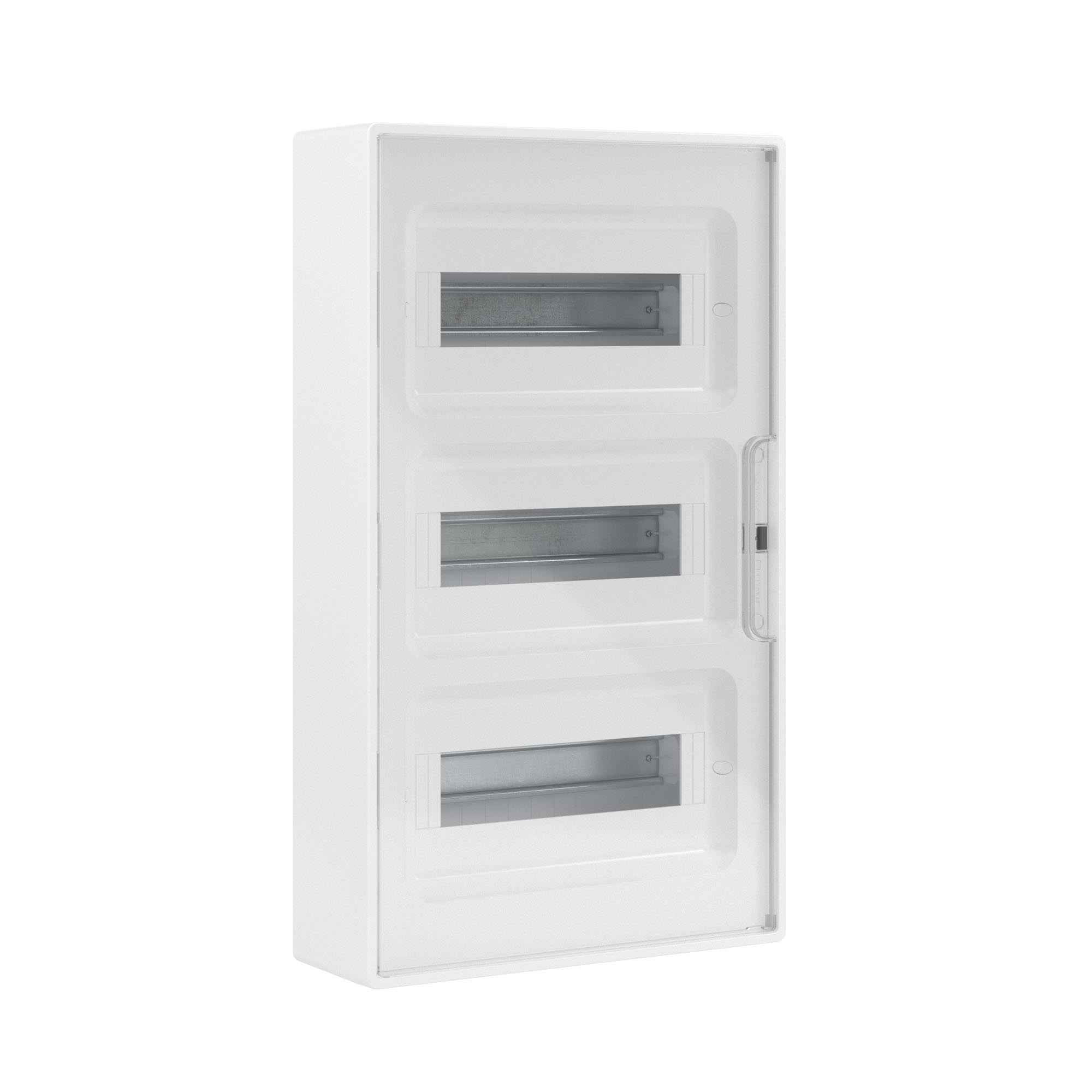 Изображение товара DKC FRAME Щиток 36 мод настенный , белый с прозрачной дверцей, с 4 шинами PEN (2шт на 8 отв. и 2шт на 10отв.)