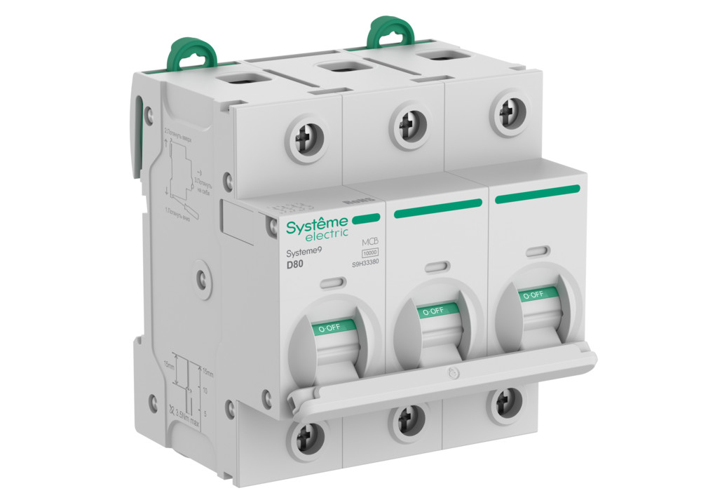 Изображение товара Systeme Electric Systeme9 Автоматический выключатель (АВ) 27мм D 80A 3P 10 kA 400В