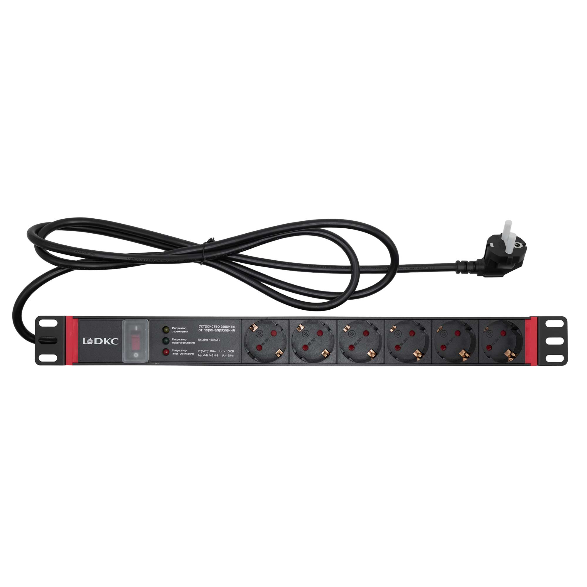Изображение товара DKC Блок распределения питания (PDU) 19" 16A с выключателем и защитой, Вых:6 Schuko, Вх: Schuko