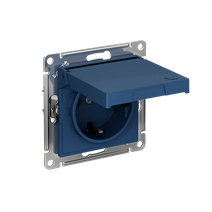 Изображение товара Systeme Electric AtlasDesign Аквамарин Розетка с заземл. со шторк. с крышкой, 16А, IP20, мех., быстрозажим. клем.