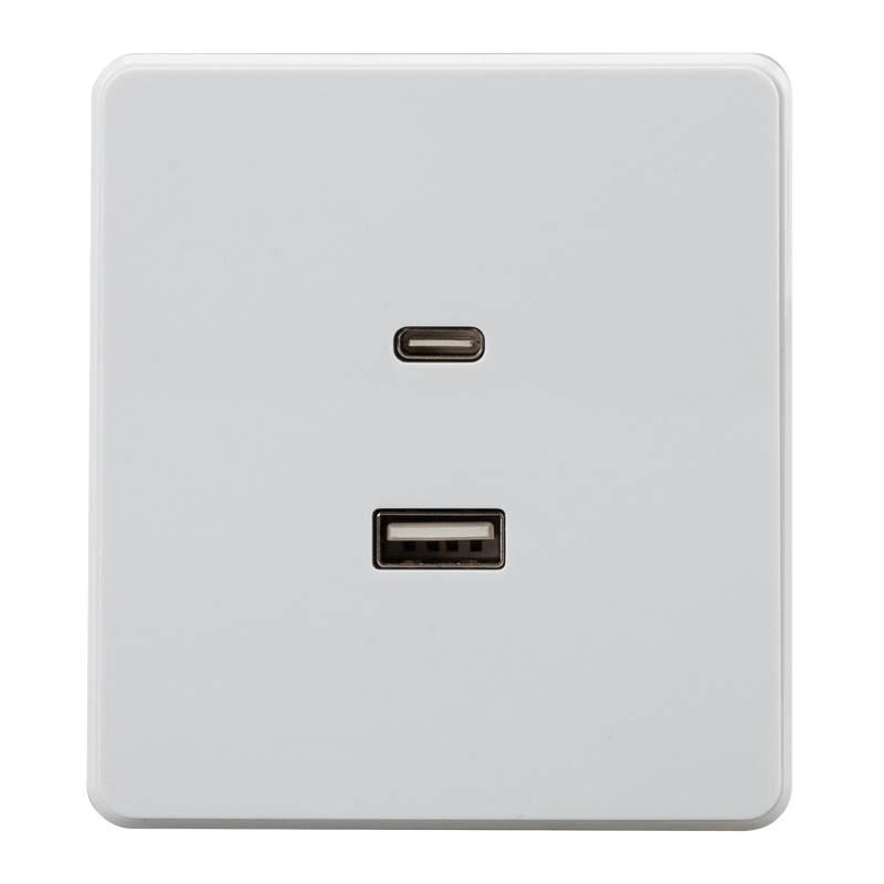 Изображение товара KRANZ ROUND Розетка USB-A+Type-C 3А с функцией быстрой зарядки перламутр , с 1-пост. рамкой