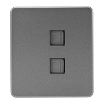 Изображение товара KRANZ ROUND Розетка компьютерная двойная RJ45+RJ45 кат6 с/у титан , с 1-пост. рамкой